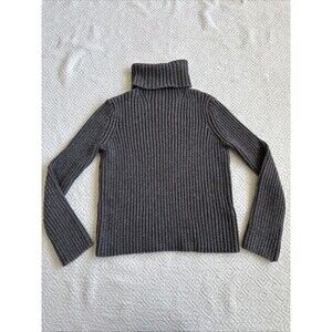 Zara Ribbed Knit Cropped Turtleneck Sweater Gray Wool Blend Size S